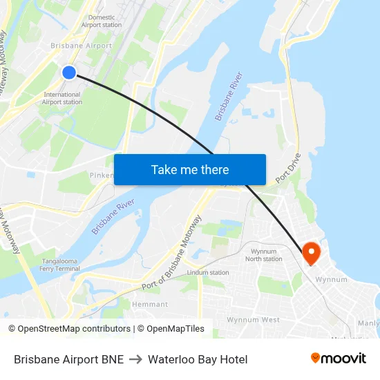 Brisbane Airport BNE to Waterloo Bay Hotel map