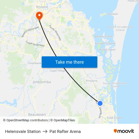 Helensvale Station to Pat Rafter Arena map
