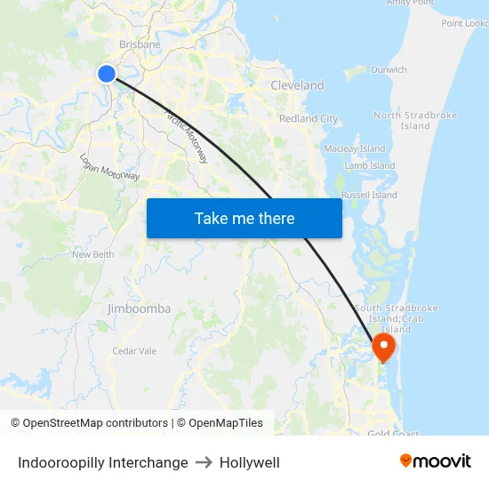 Indooroopilly Interchange to Hollywell map