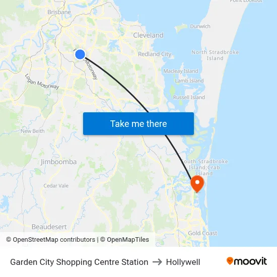 Garden City Shopping Centre Station to Hollywell map