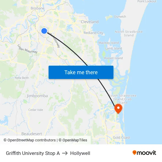 Griffith University Stop A to Hollywell map