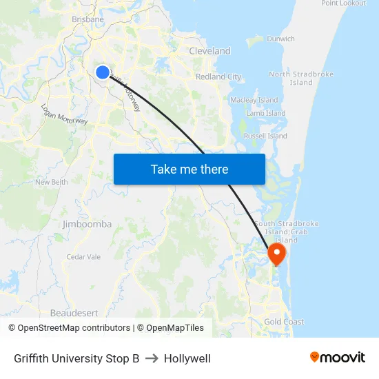 Griffith University Stop B to Hollywell map