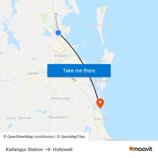 Kallangur Station to Hollywell map