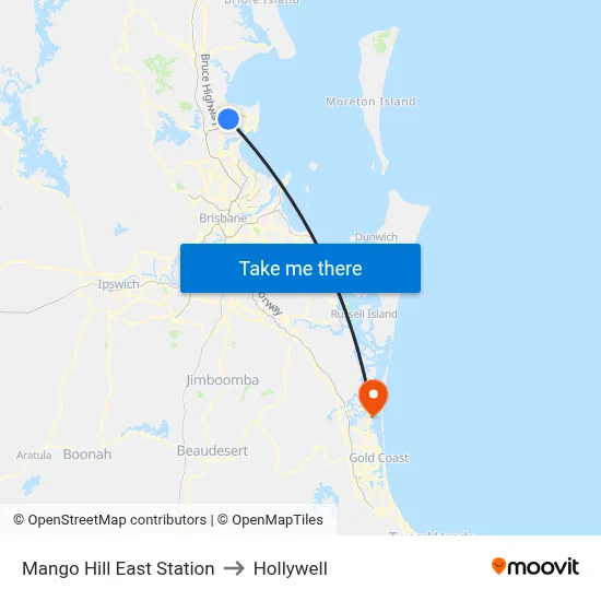 Mango Hill East Station to Hollywell map