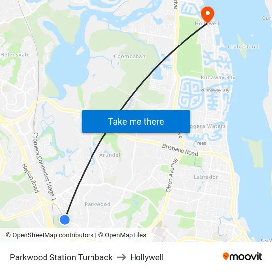 Parkwood Station Turnback to Hollywell map