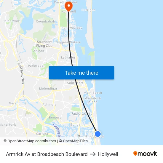 Armrick Av at Broadbeach Boulevard to Hollywell map