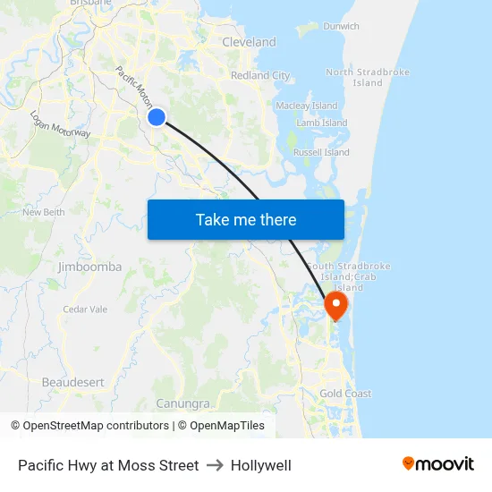Pacific Hwy at Moss Street to Hollywell map