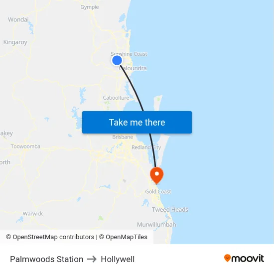 Palmwoods Station to Hollywell map
