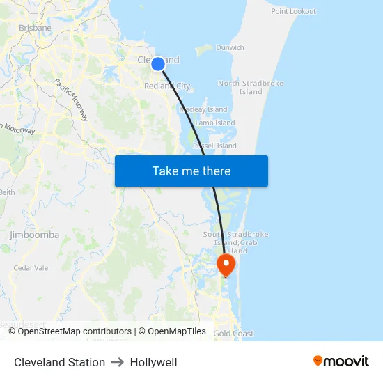 Cleveland Station to Hollywell map