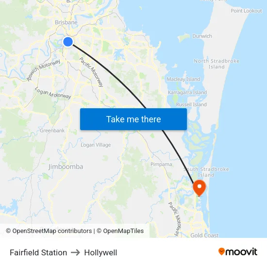 Fairfield Station to Hollywell map