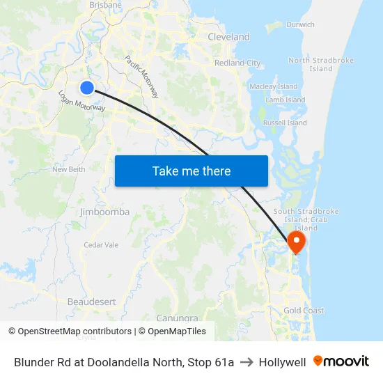 Blunder Rd at Doolandella North, Stop 61a to Hollywell map