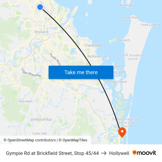 Gympie Rd at Brickfield Street, Stop 45/44 to Hollywell map