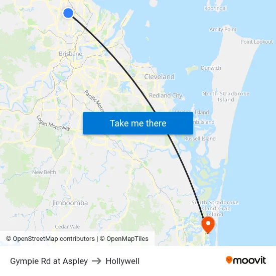 Gympie Rd at Aspley to Hollywell map