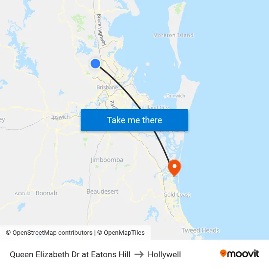Queen Elizabeth Dr at Eatons Hill to Hollywell map