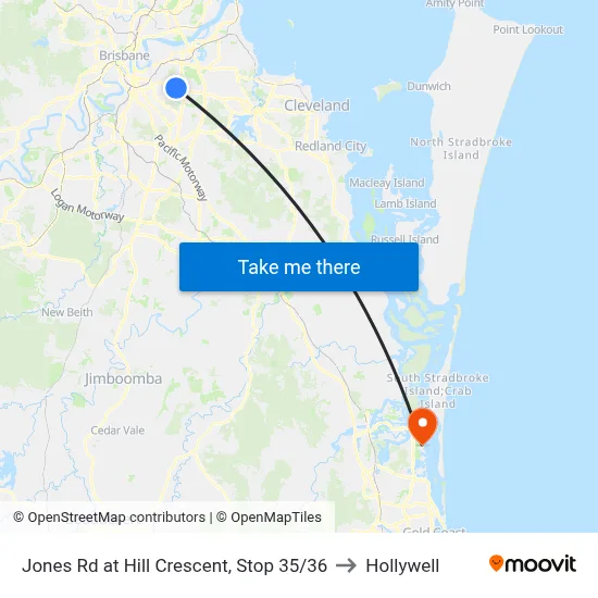 Jones Rd at Hill Crescent, Stop 35/36 to Hollywell map