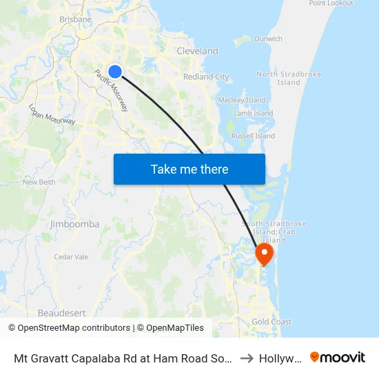 Mt Gravatt Capalaba Rd at Ham Road South to Hollywell map