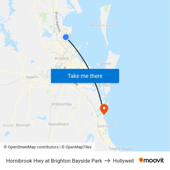 Hornibrook Hwy at Brighton Bayside Park to Hollywell map