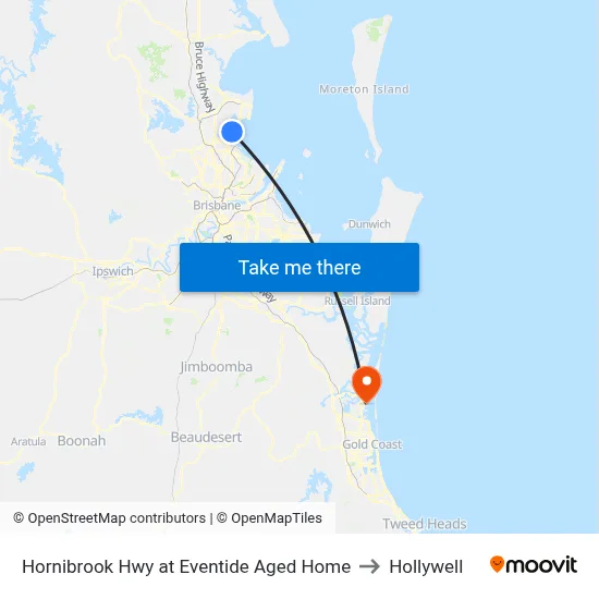Hornibrook Hwy at Eventide Aged Home to Hollywell map