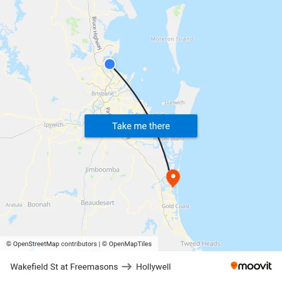 Wakefield St at Freemasons to Hollywell map