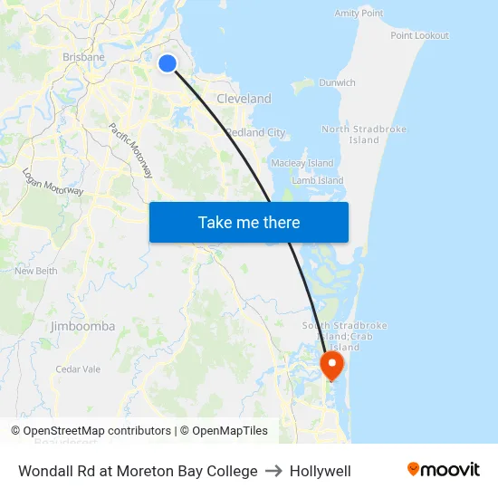 Wondall Rd at Moreton Bay College to Hollywell map