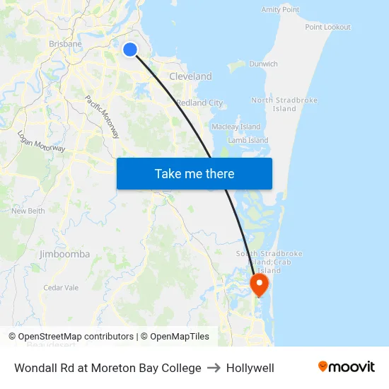 Wondall Rd at Moreton Bay College to Hollywell map