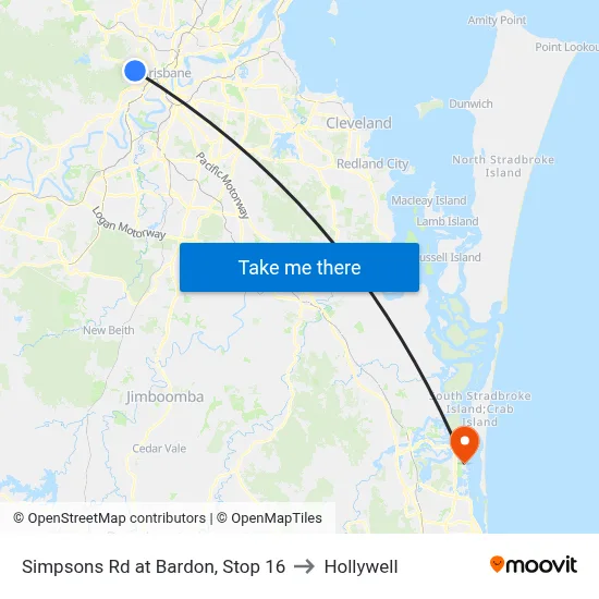Simpsons Rd at Bardon, Stop 16 to Hollywell map