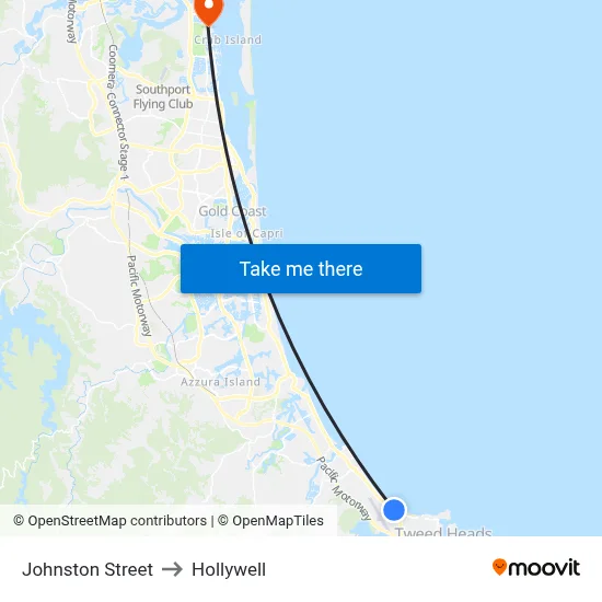 Johnston Street to Hollywell map