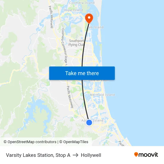 Varsity Lakes Station, Stop A to Hollywell map