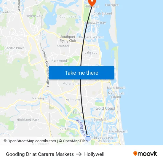 Gooding Dr at Cararra Markets to Hollywell map