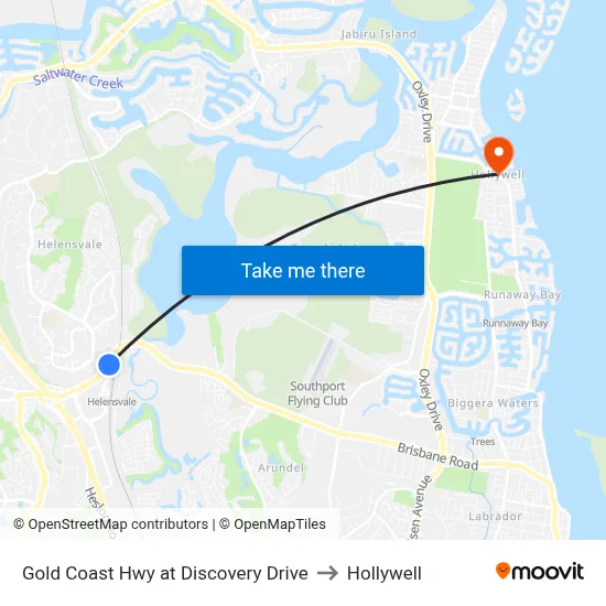 Gold Coast Hwy at Discovery Drive to Hollywell map