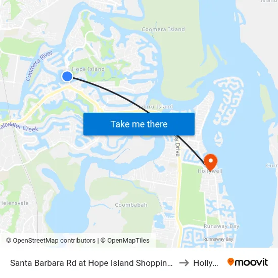 Santa Barbara Rd at Hope Island Shopping Centre to Hollywell map
