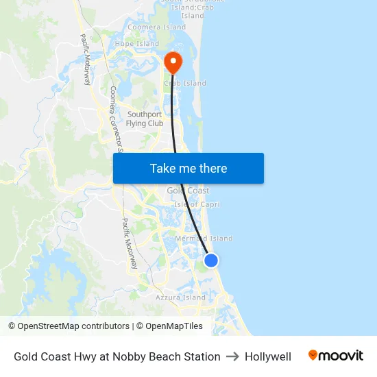 Gold Coast Hwy at Nobby Beach Station to Hollywell map