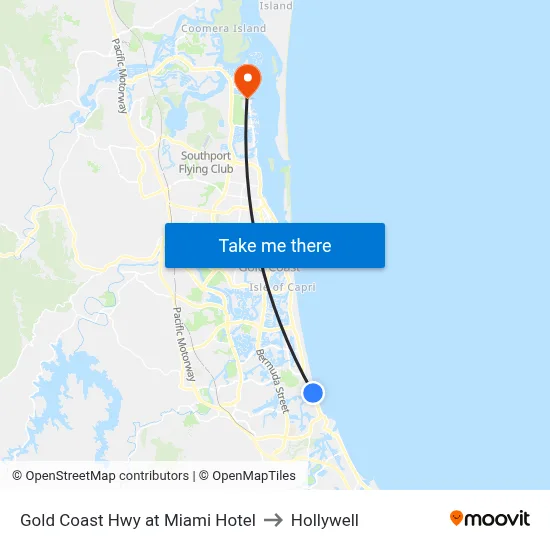 Gold Coast Hwy at Miami Hotel to Hollywell map