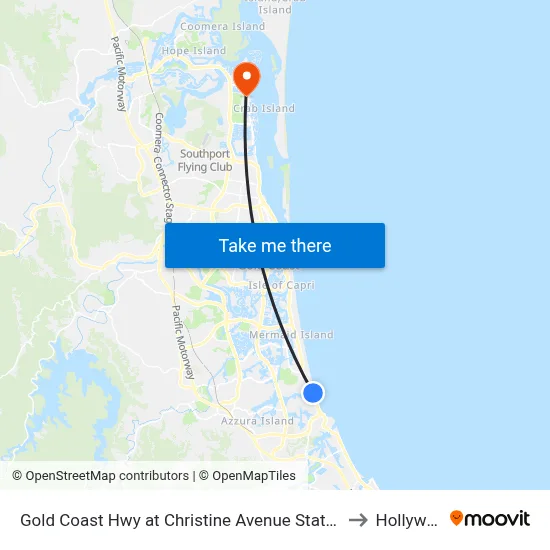 Gold Coast Hwy at Christine Avenue Station to Hollywell map