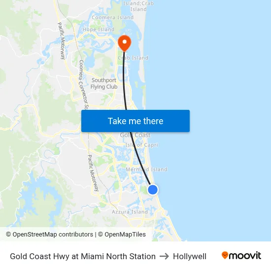 Gold Coast Hwy at Miami North Station to Hollywell map