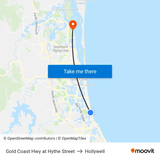 Gold Coast Hwy at Hythe Street to Hollywell map
