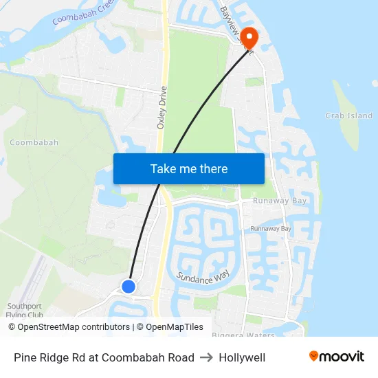 Pine Ridge Rd at Coombabah Road to Hollywell map