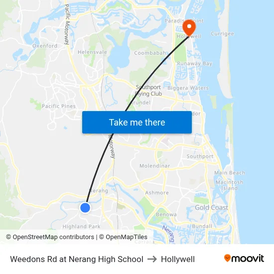 Weedons Rd at Nerang High School to Hollywell map