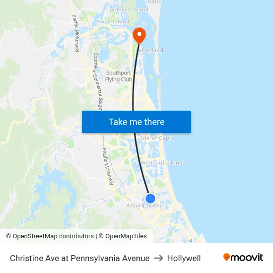 Christine Ave at Pennsylvania Avenue to Hollywell map