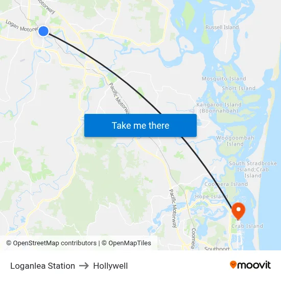 Loganlea Station to Hollywell map