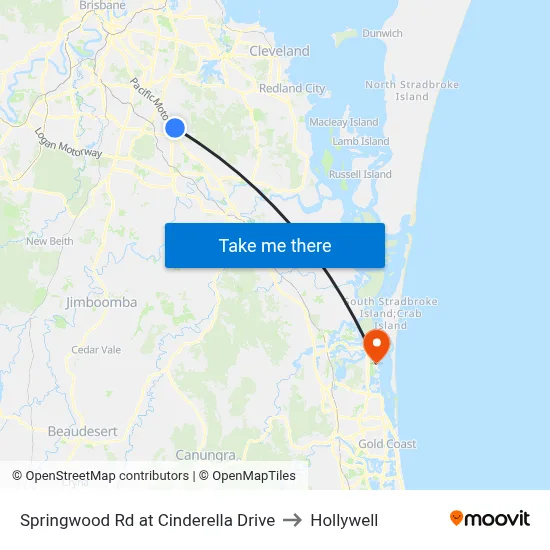 Springwood Rd at Cinderella Drive to Hollywell map
