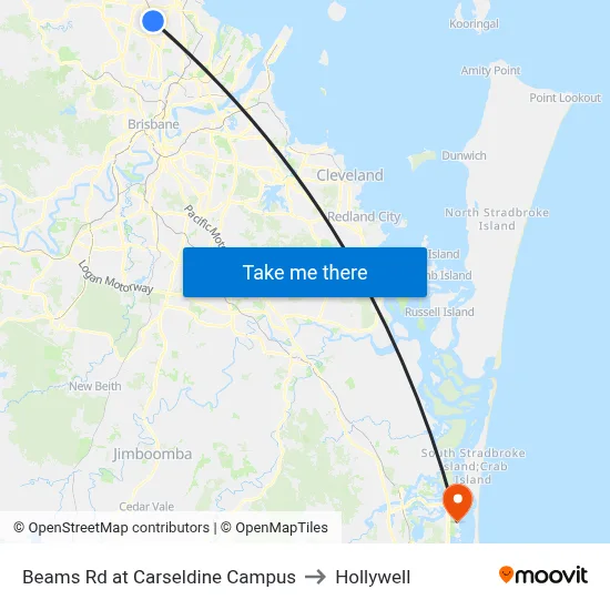Beams Rd at Carseldine Campus to Hollywell map