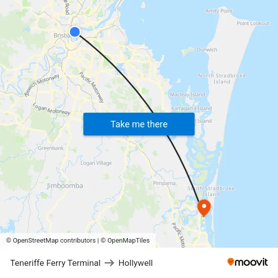 Teneriffe Ferry Terminal to Hollywell map