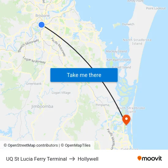 UQ St Lucia Ferry Terminal to Hollywell map