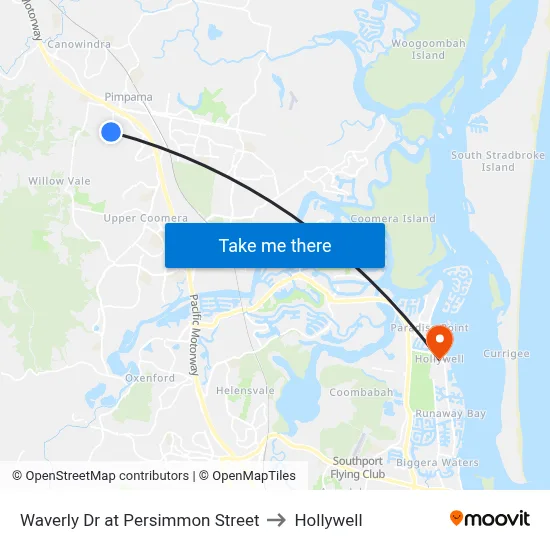 Waverly Dr at Persimmon Street to Hollywell map