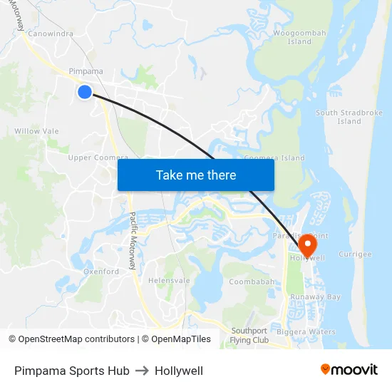 Pimpama Sports Hub to Hollywell map