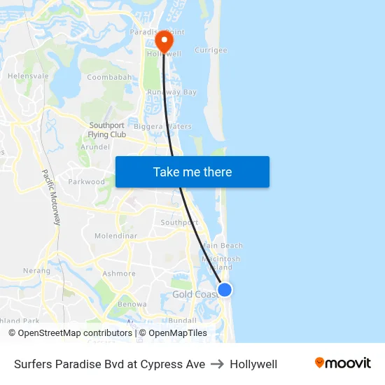 Surfers Paradise Bvd at Cypress Ave to Hollywell map