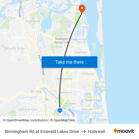 Birmingham Rd at Emerald Lakes Drive to Hollywell map