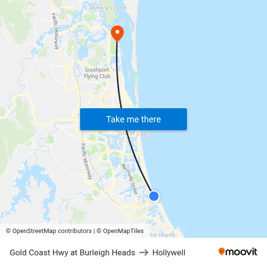 Gold Coast Hwy at Burleigh Heads to Hollywell map