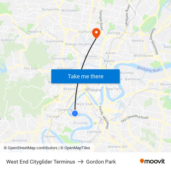 West End Cityglider Terminus to Gordon Park map